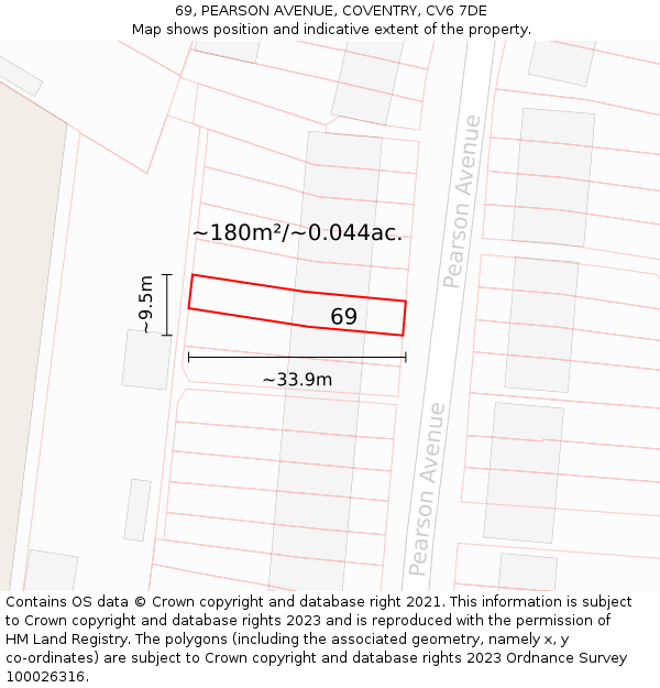 69, PEARSON AVENUE, COVENTRY, CV6 7DE: Plot and title map