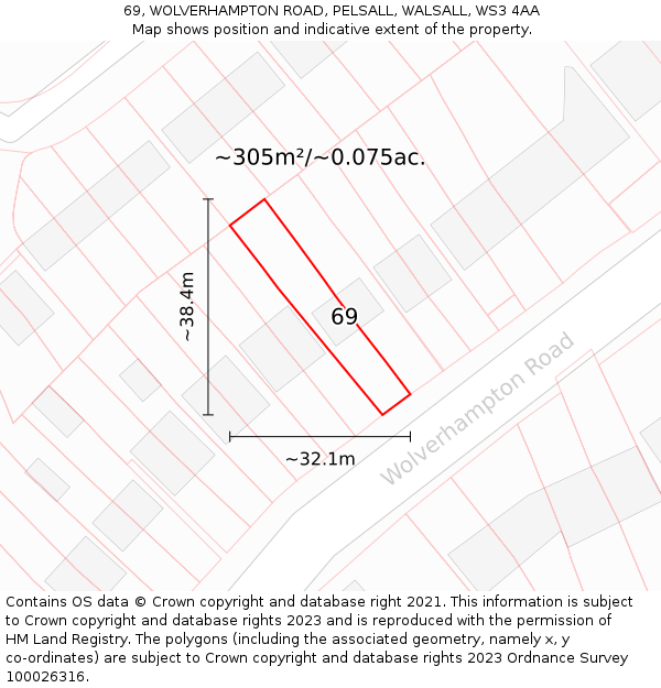 69, WOLVERHAMPTON ROAD, PELSALL, WALSALL, WS3 4AA: Plot and title map
