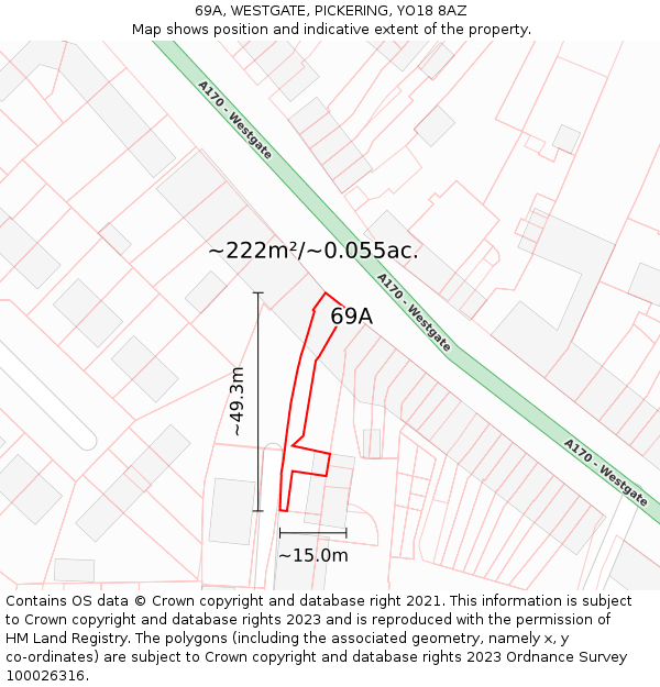 69A, WESTGATE, PICKERING, YO18 8AZ: Plot and title map