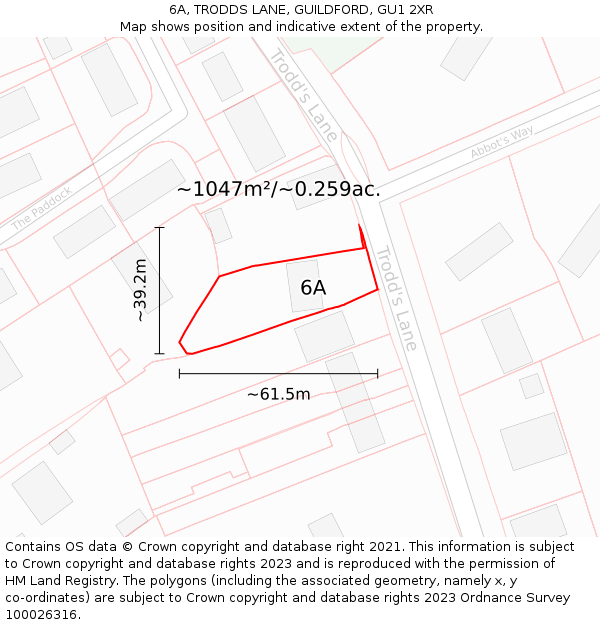 6A, TRODDS LANE, GUILDFORD, GU1 2XR: Plot and title map