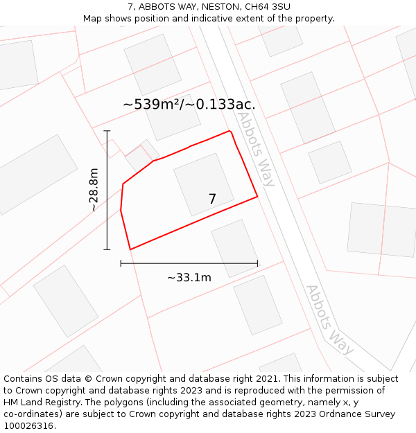 7, ABBOTS WAY, NESTON, CH64 3SU: Plot and title map