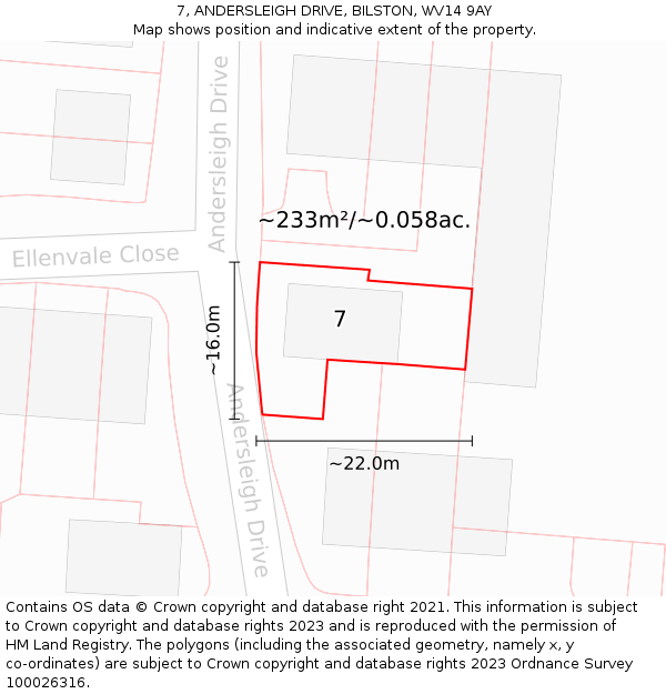 7, ANDERSLEIGH DRIVE, BILSTON, WV14 9AY: Plot and title map