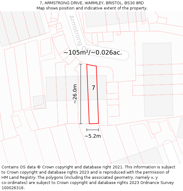 7, ARMSTRONG DRIVE, WARMLEY, BRISTOL, BS30 8RD: Plot and title map