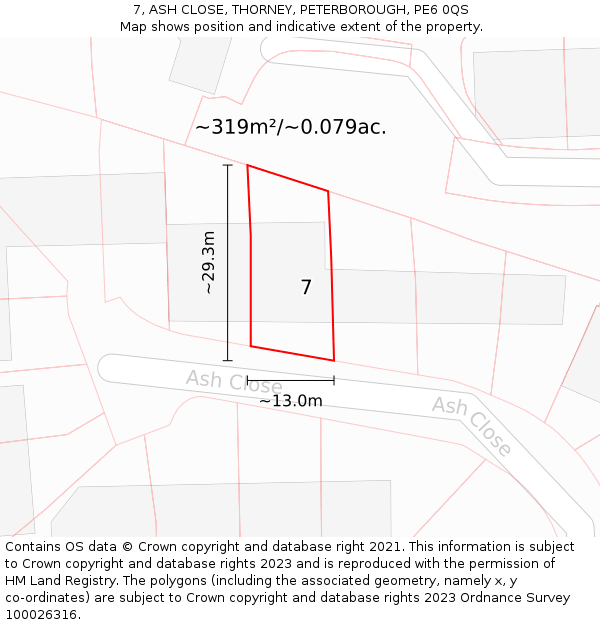 7, ASH CLOSE, THORNEY, PETERBOROUGH, PE6 0QS: Plot and title map