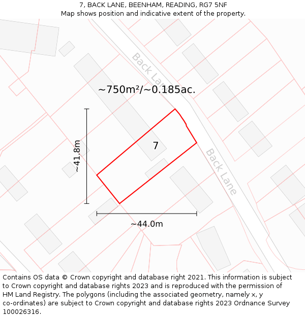 7, BACK LANE, BEENHAM, READING, RG7 5NF: Plot and title map
