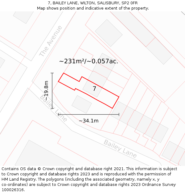 7, BAILEY LANE, WILTON, SALISBURY, SP2 0FR: Plot and title map