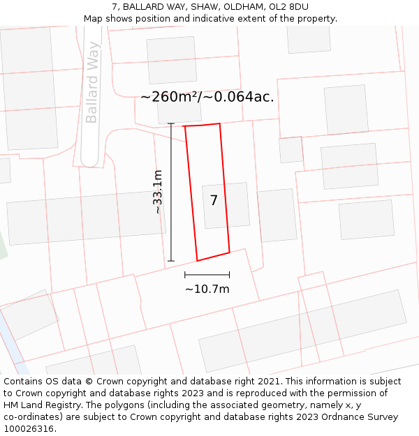 7, BALLARD WAY, SHAW, OLDHAM, OL2 8DU: Plot and title map