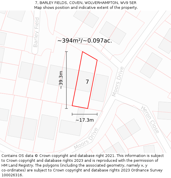 7, BARLEY FIELDS, COVEN, WOLVERHAMPTON, WV9 5ER: Plot and title map