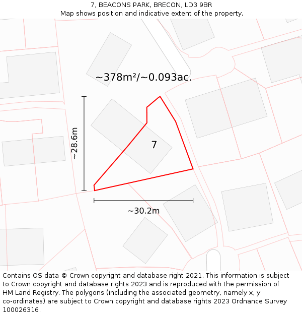 7, BEACONS PARK, BRECON, LD3 9BR: Plot and title map