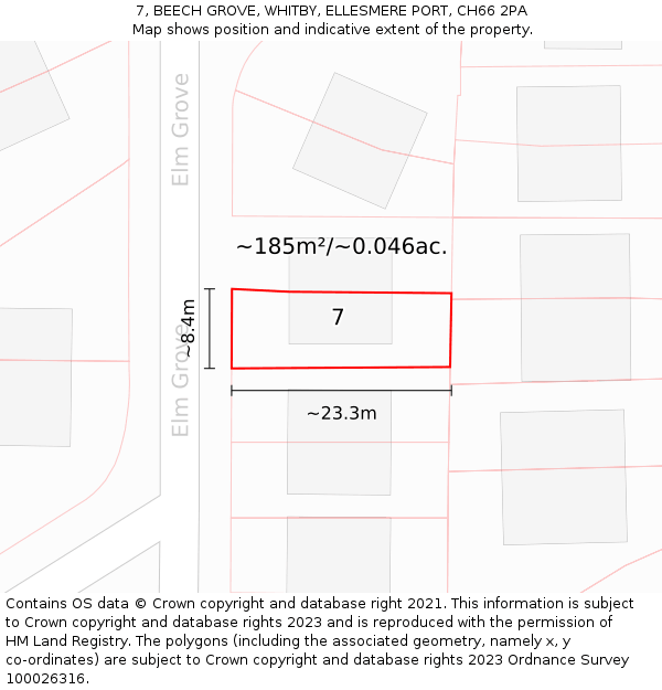 7, BEECH GROVE, WHITBY, ELLESMERE PORT, CH66 2PA: Plot and title map