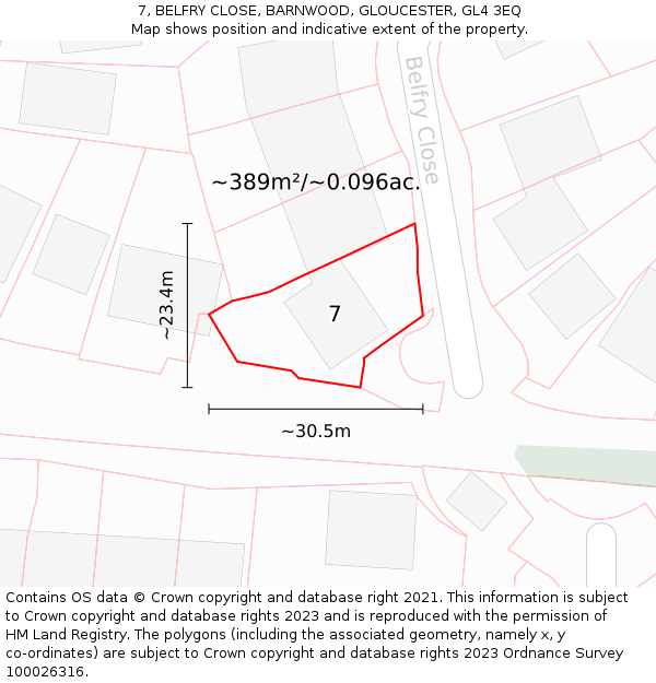 7, BELFRY CLOSE, BARNWOOD, GLOUCESTER, GL4 3EQ: Plot and title map