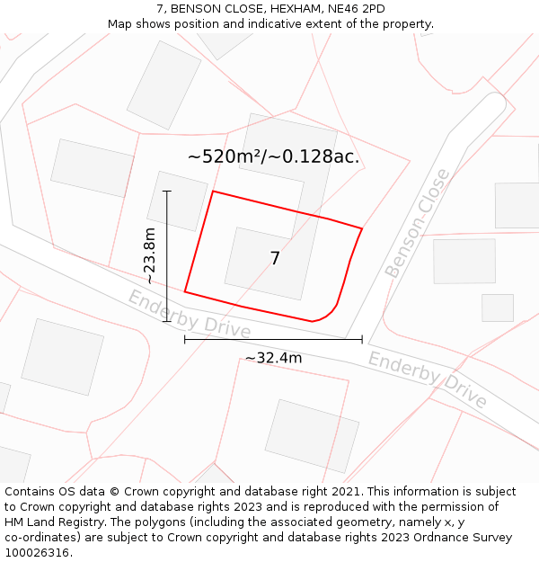 7, BENSON CLOSE, HEXHAM, NE46 2PD: Plot and title map
