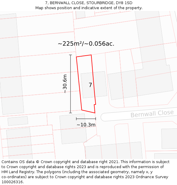 7, BERNWALL CLOSE, STOURBRIDGE, DY8 1SD: Plot and title map