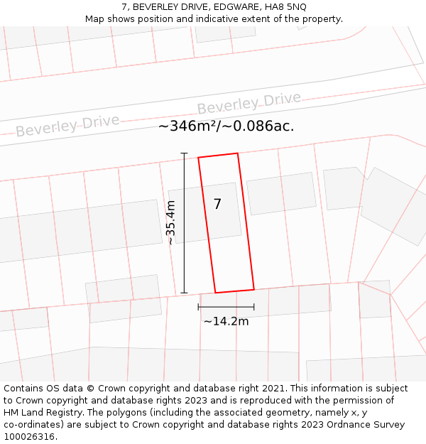 7, BEVERLEY DRIVE, EDGWARE, HA8 5NQ: Plot and title map