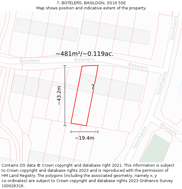 7, BOTELERS, BASILDON, SS16 5SE: Plot and title map
