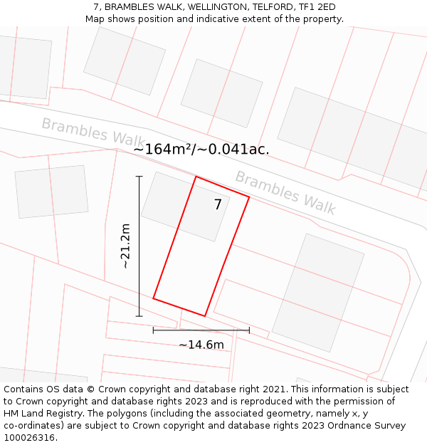 7, BRAMBLES WALK, WELLINGTON, TELFORD, TF1 2ED: Plot and title map