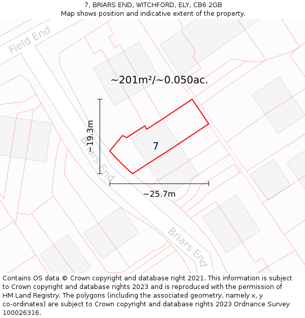 7, BRIARS END, WITCHFORD, ELY, CB6 2GB: Plot and title map