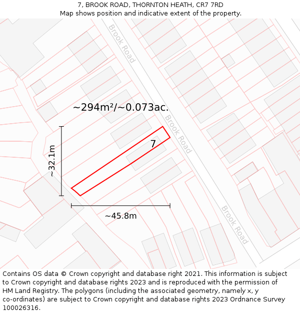 7, BROOK ROAD, THORNTON HEATH, CR7 7RD: Plot and title map