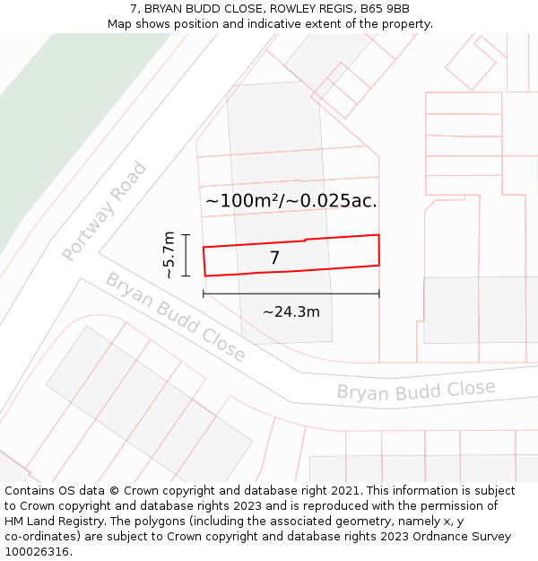 7, BRYAN BUDD CLOSE, ROWLEY REGIS, B65 9BB: Plot and title map