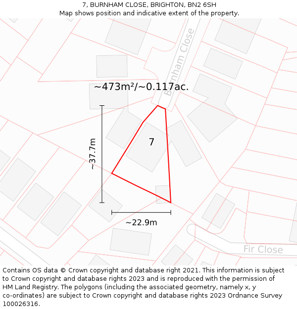 7, BURNHAM CLOSE, BRIGHTON, BN2 6SH: Plot and title map