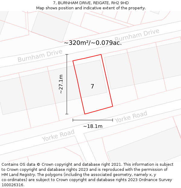 7, BURNHAM DRIVE, REIGATE, RH2 9HD: Plot and title map