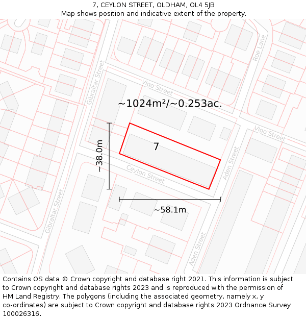 7, CEYLON STREET, OLDHAM, OL4 5JB: Plot and title map
