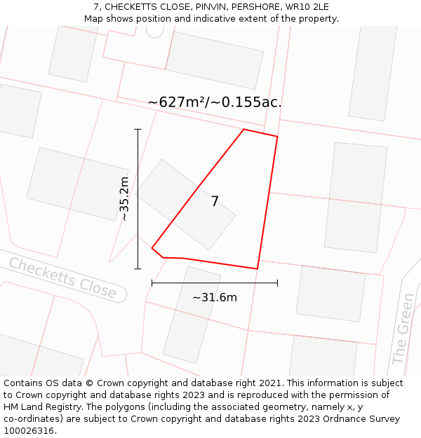 7, CHECKETTS CLOSE, PINVIN, PERSHORE, WR10 2LE: Plot and title map