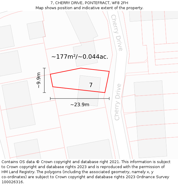 7, CHERRY DRIVE, PONTEFRACT, WF8 2FH: Plot and title map