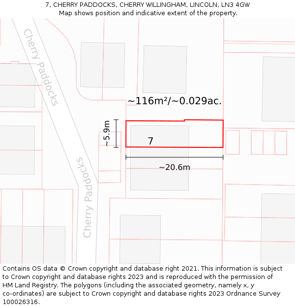 7, CHERRY PADDOCKS, CHERRY WILLINGHAM, LINCOLN, LN3 4GW: Plot and title map