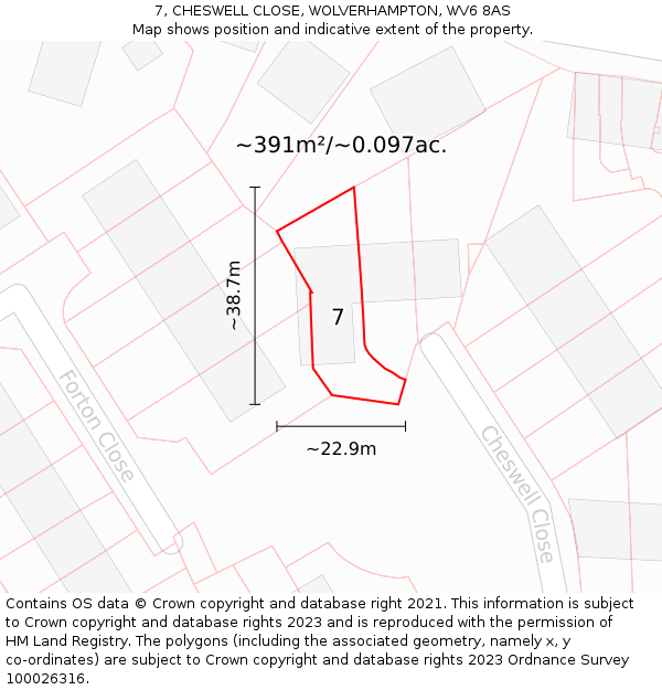7, CHESWELL CLOSE, WOLVERHAMPTON, WV6 8AS: Plot and title map