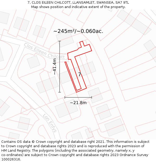 7, CLOS EILEEN CHILCOTT, LLANSAMLET, SWANSEA, SA7 9TL: Plot and title map