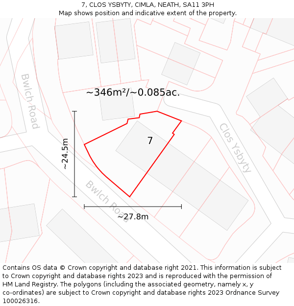 7, CLOS YSBYTY, CIMLA, NEATH, SA11 3PH: Plot and title map