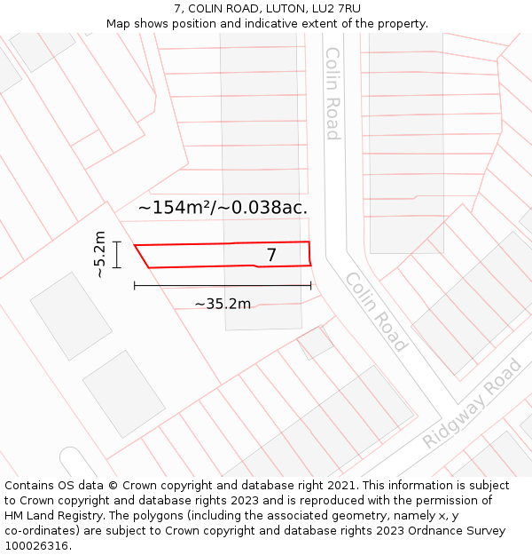7, COLIN ROAD, LUTON, LU2 7RU: Plot and title map