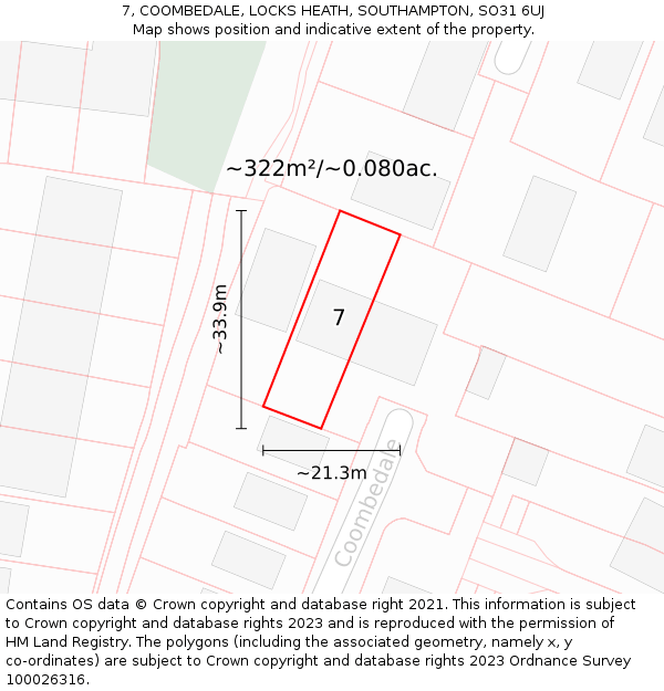 7, COOMBEDALE, LOCKS HEATH, SOUTHAMPTON, SO31 6UJ: Plot and title map