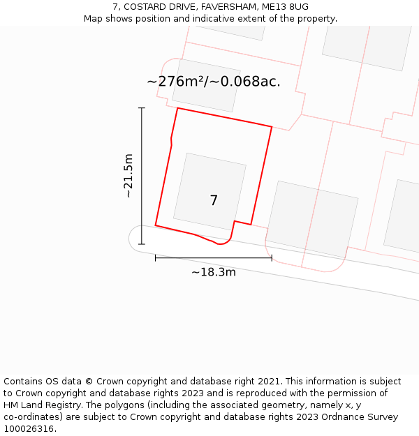 7, COSTARD DRIVE, FAVERSHAM, ME13 8UG: Plot and title map