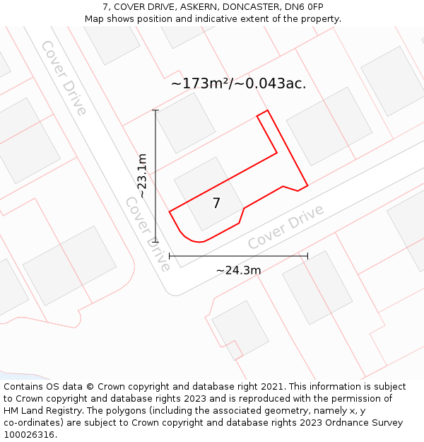 7, COVER DRIVE, ASKERN, DONCASTER, DN6 0FP: Plot and title map