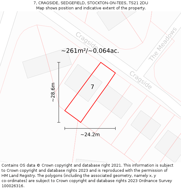7, CRAGSIDE, SEDGEFIELD, STOCKTON-ON-TEES, TS21 2DU: Plot and title map