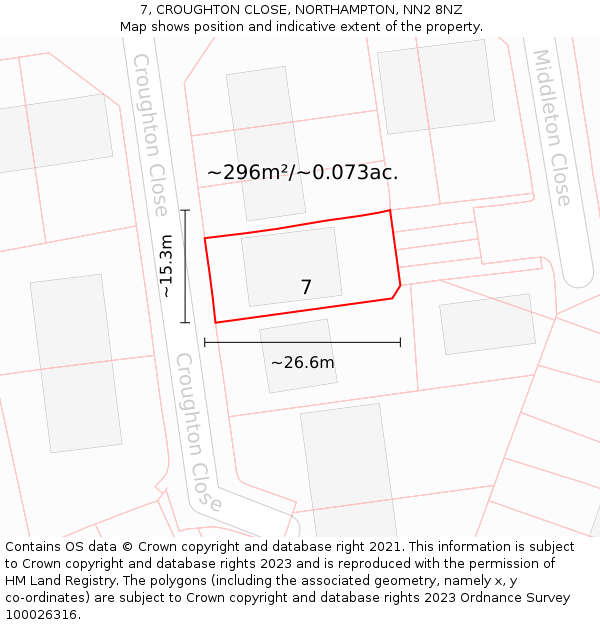 7, CROUGHTON CLOSE, NORTHAMPTON, NN2 8NZ: Plot and title map
