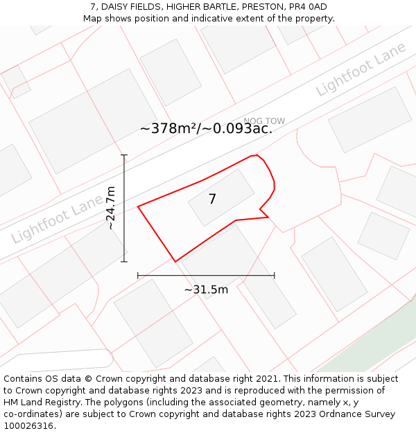 7, DAISY FIELDS, HIGHER BARTLE, PRESTON, PR4 0AD: Plot and title map