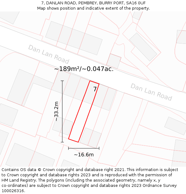 7, DANLAN ROAD, PEMBREY, BURRY PORT, SA16 0UF: Plot and title map
