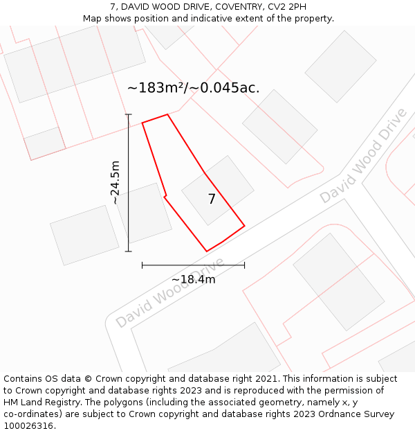 7, DAVID WOOD DRIVE, COVENTRY, CV2 2PH: Plot and title map