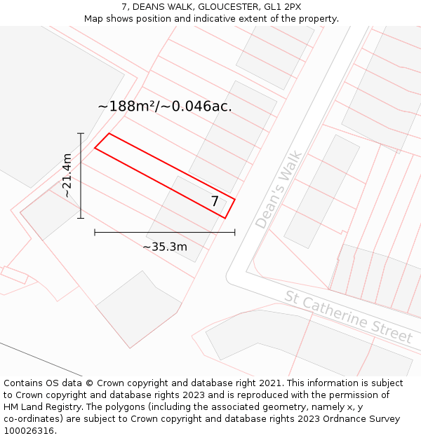7, DEANS WALK, GLOUCESTER, GL1 2PX: Plot and title map