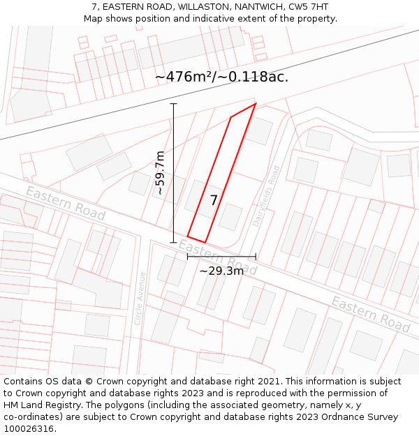 7, EASTERN ROAD, WILLASTON, NANTWICH, CW5 7HT: Plot and title map