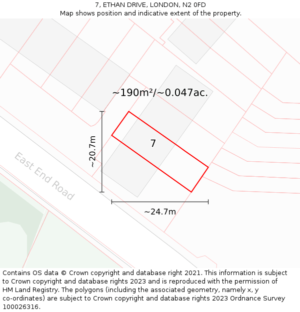 7, ETHAN DRIVE, LONDON, N2 0FD: Plot and title map