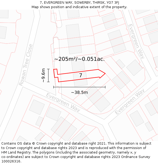 7, EVERGREEN WAY, SOWERBY, THIRSK, YO7 3FJ: Plot and title map