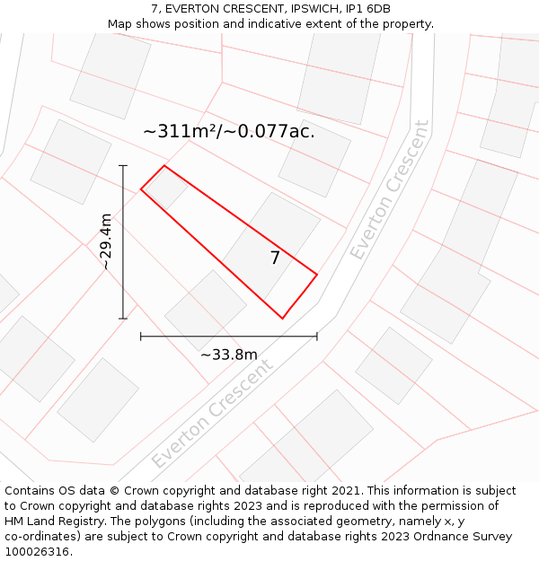 7, EVERTON CRESCENT, IPSWICH, IP1 6DB: Plot and title map
