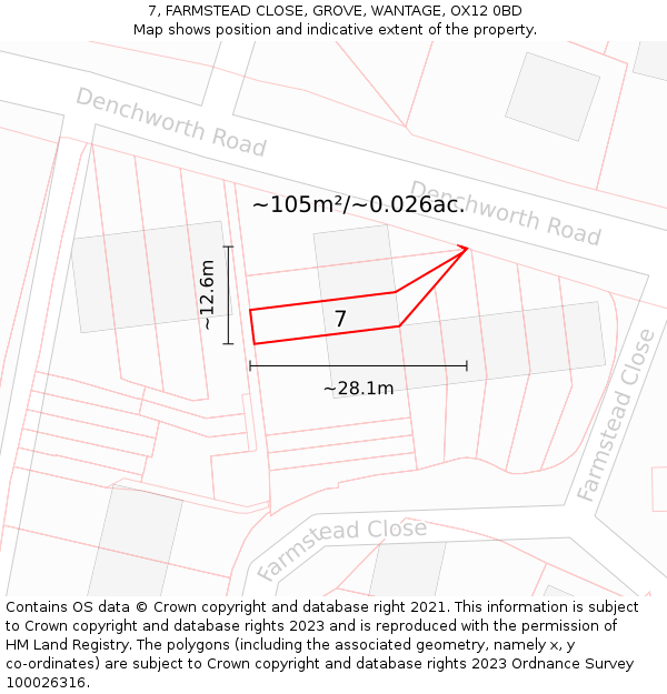 7, FARMSTEAD CLOSE, GROVE, WANTAGE, OX12 0BD: Plot and title map