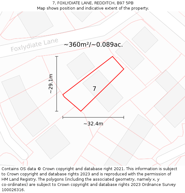 7, FOXLYDIATE LANE, REDDITCH, B97 5PB: Plot and title map