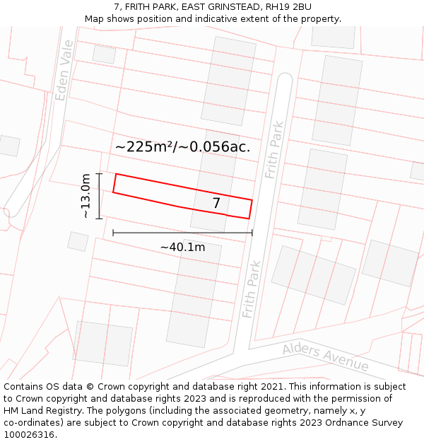 7, FRITH PARK, EAST GRINSTEAD, RH19 2BU: Plot and title map