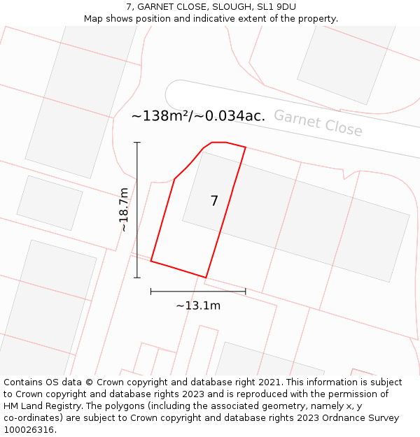 7, GARNET CLOSE, SLOUGH, SL1 9DU: Plot and title map